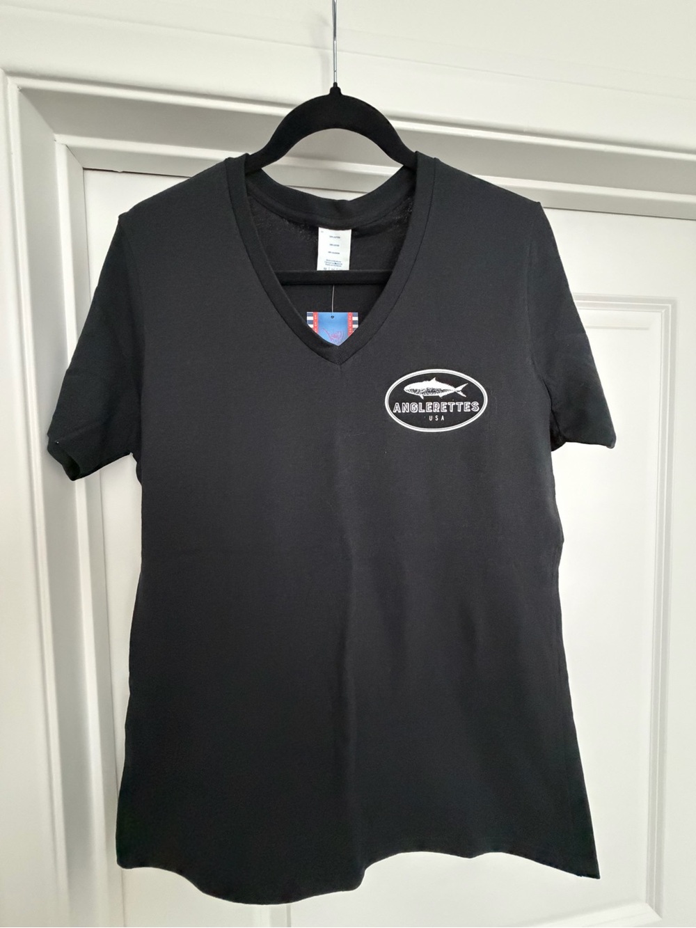 Anglerettes - Brand New - Black V-Neck Short Sleeve Tee - Women's